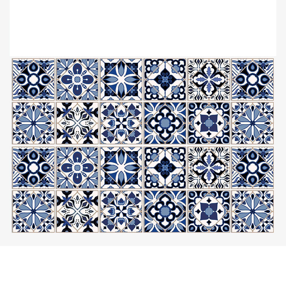 Wallpaper Navy Blue 10Cm X 24 Pieces Modern Retro Pvc Tile Stickers Wall Stickers