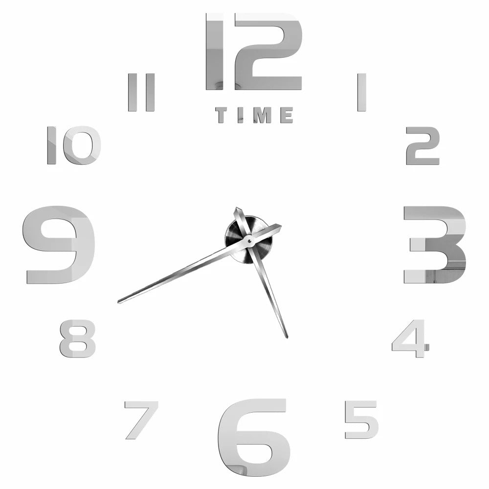 Wall Clock Silver Design 27 Inch Diy Mirror Acrylic Sticker Quartz Watch Wall Clocks