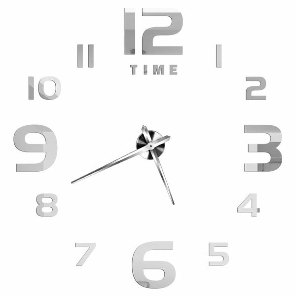 Wall Clock Silver Design 27 Inch Diy Mirror Acrylic Sticker Quartz Watch Wall Clocks