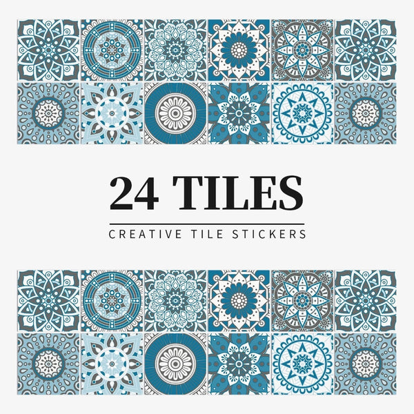 Wallpaper Teal 10 Centimetre X 24 Pieces Pvc Tile Stickers Wall Stickers
