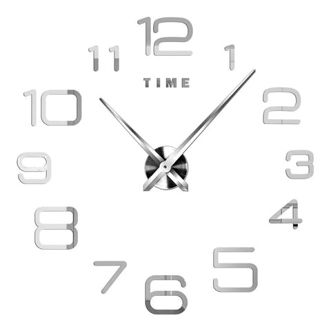 Wall Clock Silver Design 47 Inch 3D Diy Mirror Acrylic Sticker Fashion Quartz Wall Clocks
