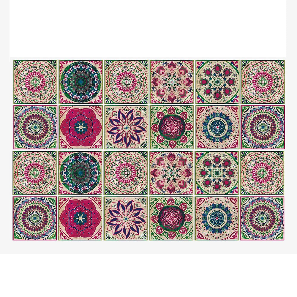 Fuschia Pink Wallpaper Stickers 10Cmx10cm 24 Pcs Modern Retro Style Pvc Tile Wall Stickers