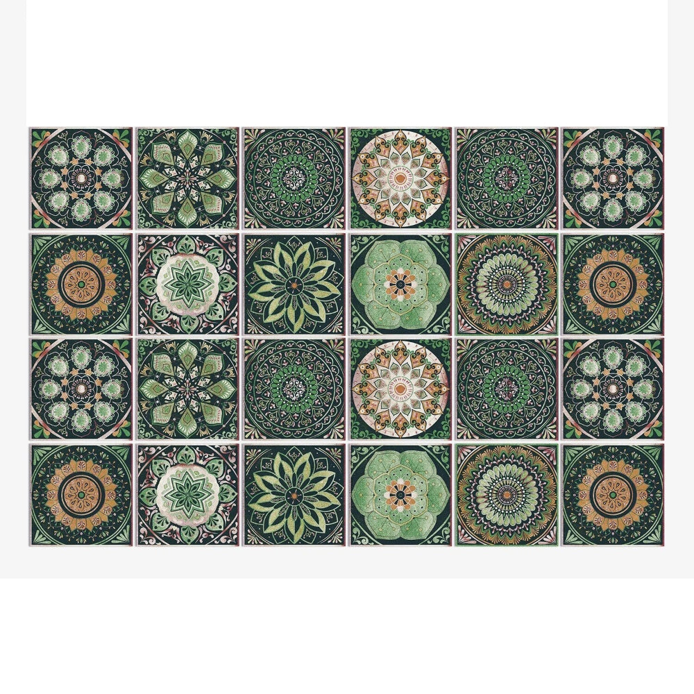 Wallpaper Green 20 Centimetre X 24 Pieces Modern Retro Style Pvc Tile Stickers Waterproof Self Adhesive Decor Wall Stickers