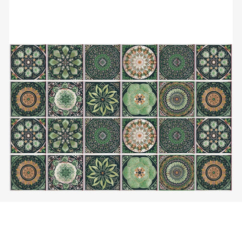 Wallpaper Green 20 Centimetre X 24 Pieces Modern Retro Style Pvc Tile Stickers Waterproof Self Adhesive Decor Wall Stickers