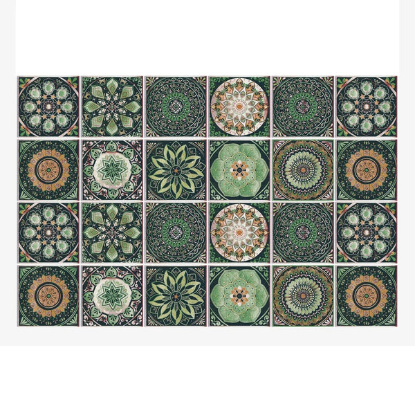 Wallpaper Green 10 Centimetre X 24 Pieces Modern Retro Style Pvc Tile Stickers Waterproof Self Adhesive Decor Wall Stickers