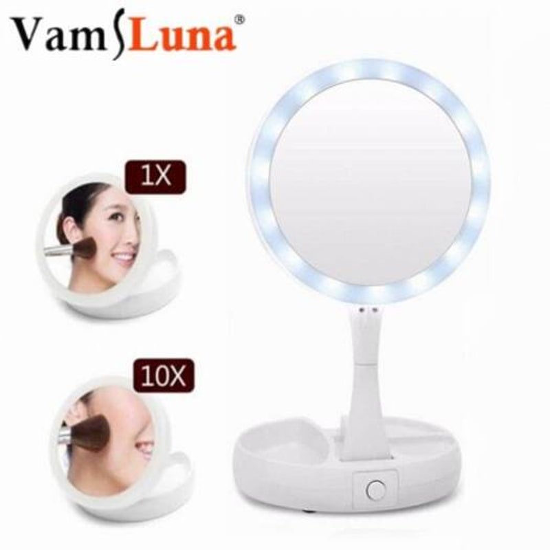 Makeup Mirror Led Lighted Foldable Up Pocket Magnifying Mirrors Table Lamp Makeup Mirrors