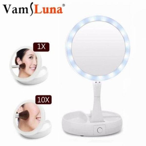 Makeup Mirror Led Lighted Foldable Up Pocket Magnifying Mirrors Table Lamp Makeup Mirrors