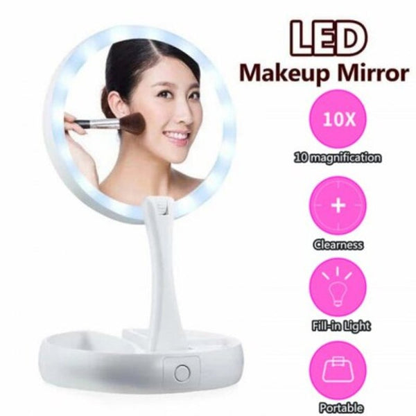 Makeup Mirror Led Lighted Foldable Up Pocket Magnifying Mirrors Table Lamp Makeup Mirrors