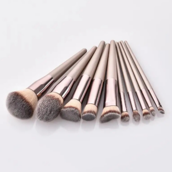 10 Pieces Champagne Makeup Set Foundation Powder Blush Eyeshadow Concealer Brushes