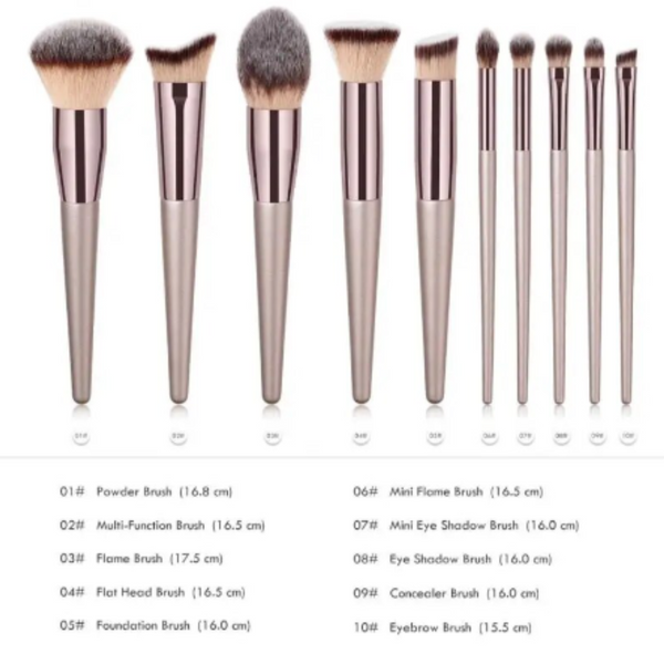 10Pcs Champagne Makeup Brushes Set Foundation Powder Blush Eyeshadow Concealer Lip Up Cosmetics Beauty Tools