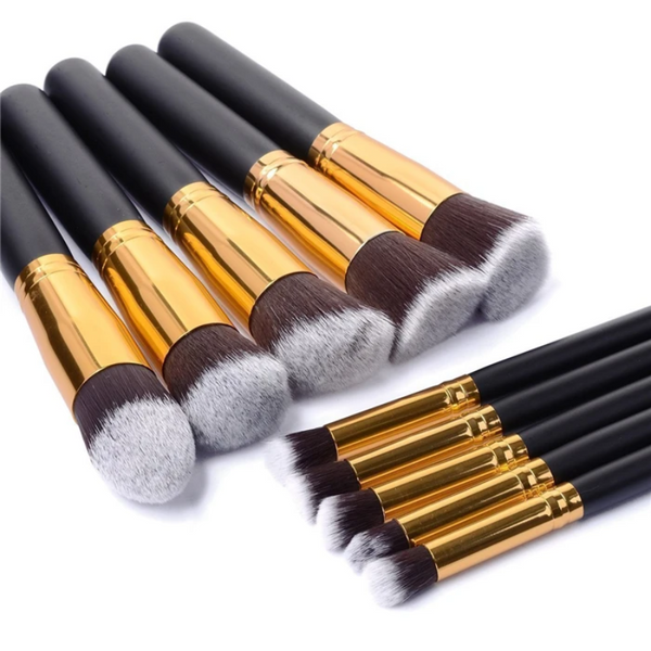 10 Pieces Black Makeup Set Powder Face Blush Foundation Contour Eye Lip Brushes