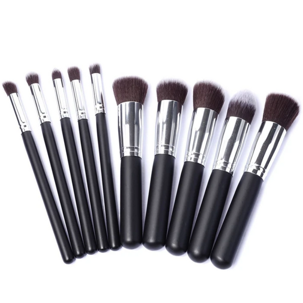 10 Pieces Black Makeup Set Powder Face Blush Foundation Contour Eye Lip Brushes