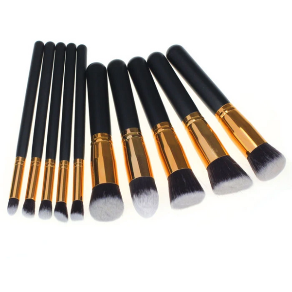 10 Pieces Black Makeup Set Powder Face Blush Foundation Contour Eye Lip Brushes