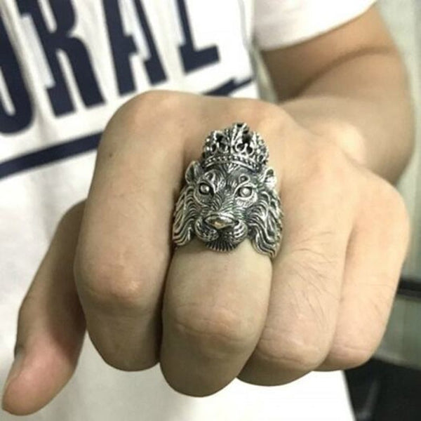 Veile Studios Male Personality Crown Lion King Ring Silver 8 Rings