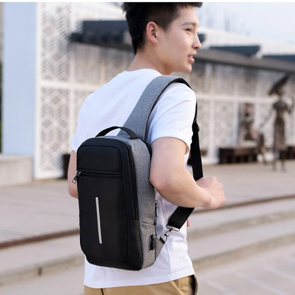 Male Sling Travel Chest Bag Multi Function Waterproof Reflective Strip Backpack