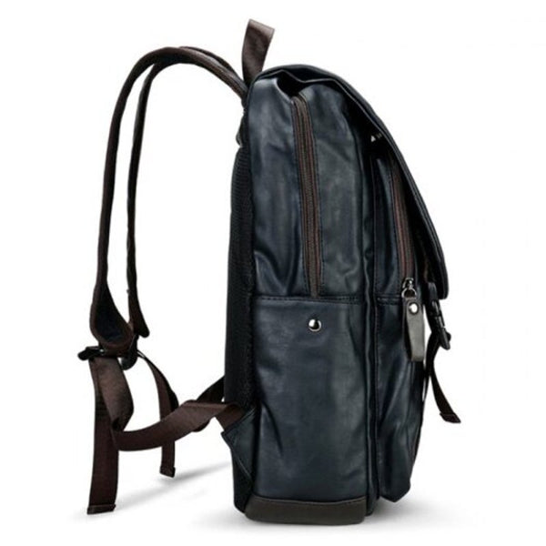 Man Backpack Pu Leather Multi Pocket Casual School Bag Waterproof Travel