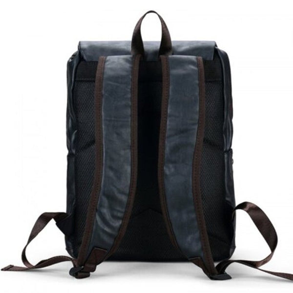 Man Backpack Pu Leather Multi Pocket Casual School Bag Waterproof Travel