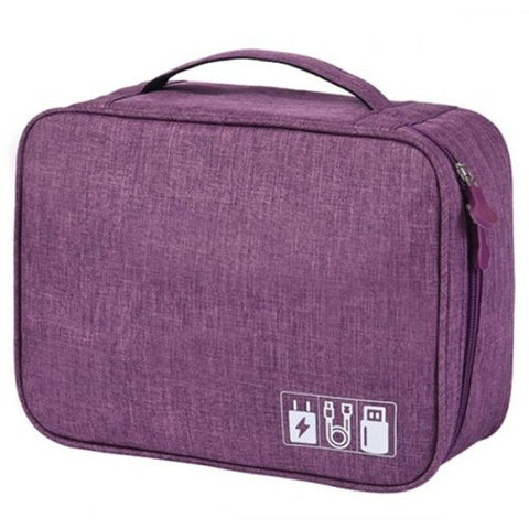 Man Multi Function Digital Electronic Product Data Lines Storage Bag Cation Polyester Fabric Purple