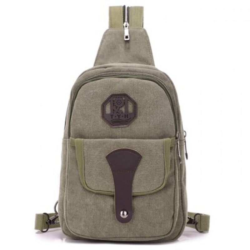 Man Retro Durable Canvas Crossbody Bag Detachable Zipper Shoulder Strap Chest Pack Army Green Bags