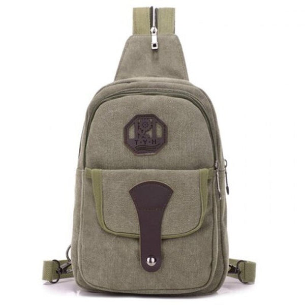 Man Retro Durable Canvas Crossbody Bag Detachable Zipper Shoulder Strap Chest Pack Army Green Bags
