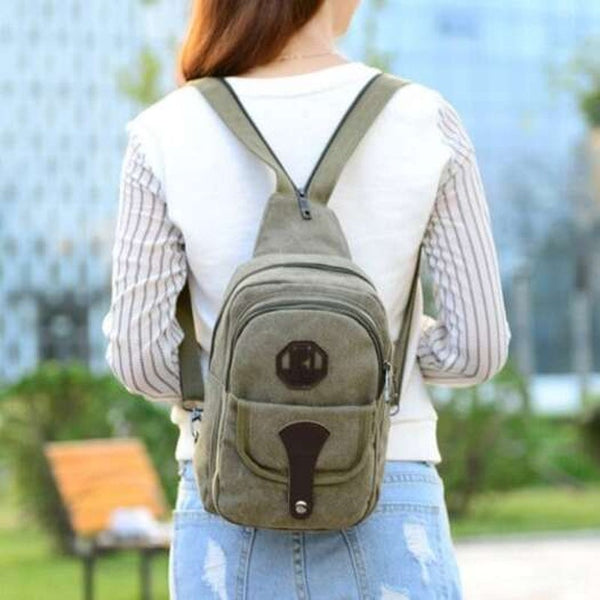 Man Retro Durable Canvas Crossbody Bag Detachable Zipper Shoulder Strap Chest Pack Army Green Bags