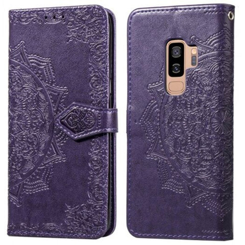 Mandala Embossing Series Phone Leather Cover For Samsung Galaxy S9 Plus Purple