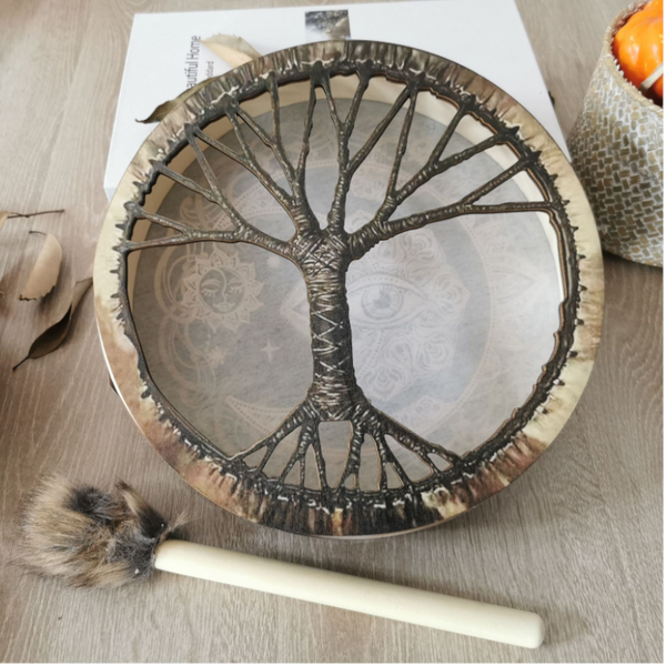 Mandala Sun Moon Siberian Shaman Drum Spiritual Musical Percussion Handpans