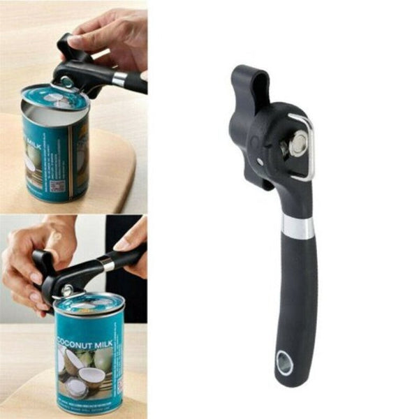 Manual Can Opener Tin Safety Cut Lid Smooth Edge Side Stainless Steel Black Can Openers