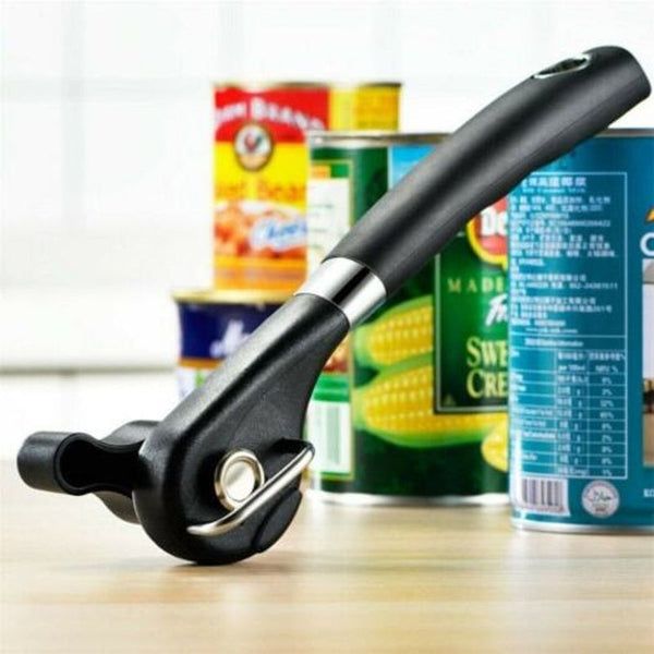 Manual Can Opener Tin Safety Cut Lid Smooth Edge Side Stainless Steel Black Can Openers