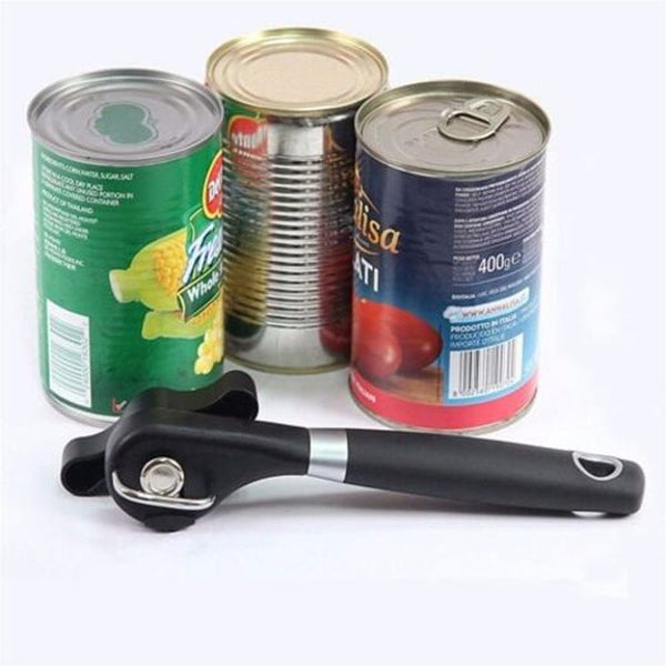 Manual Can Opener Tin Safety Cut Lid Smooth Edge Side Stainless Steel Black Can Openers