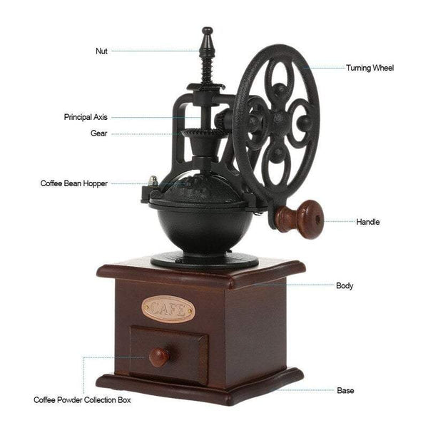 Manual Antique Mill Cast Iron Hand Crank With Settings And Catch Drawer Coffee Grinders