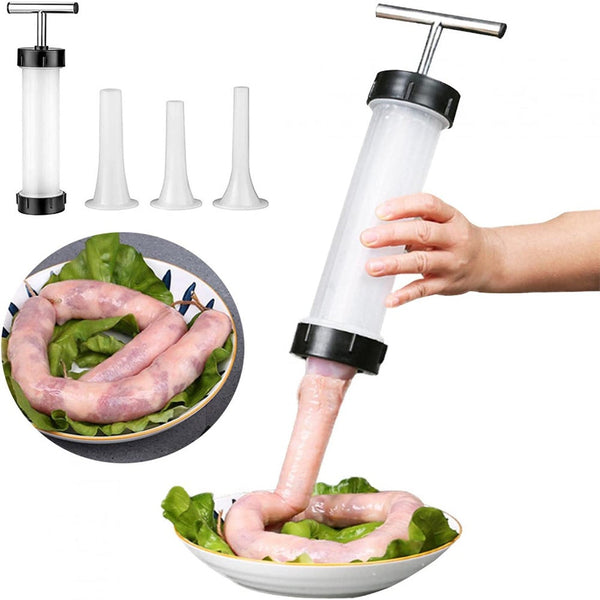 Manual Sausage Maker Stuffer Tool Meat Filling Machine With 3 Stuffing Tubes
