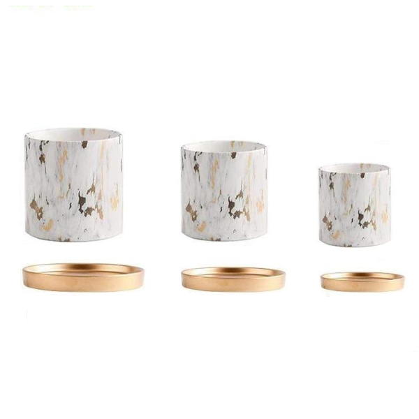 Marble Design White Pot With Gold Tray Nordic Decor Baskets Pots Window Boxes