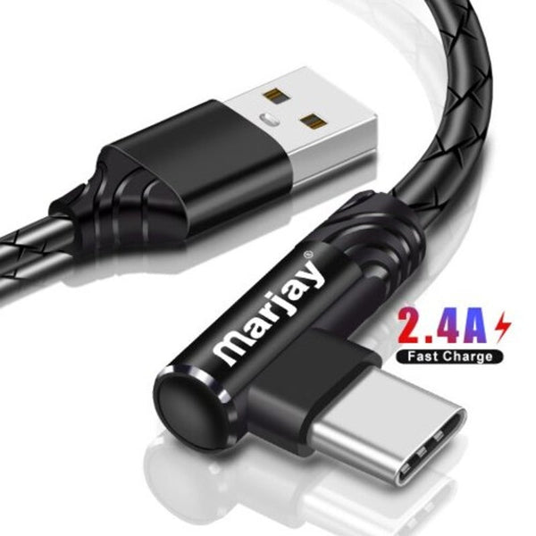 2.4A Elbow Tpe Degree Fast Charging Type Micro Usb For Samsung S8 S9 Note Xiaomi Mi8 Black 1M