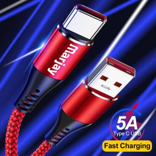 5A Super Fast Charging Anti Winding High Speed Type Data Cablefor Huawei Xiaomi Samsung Red 60Cm