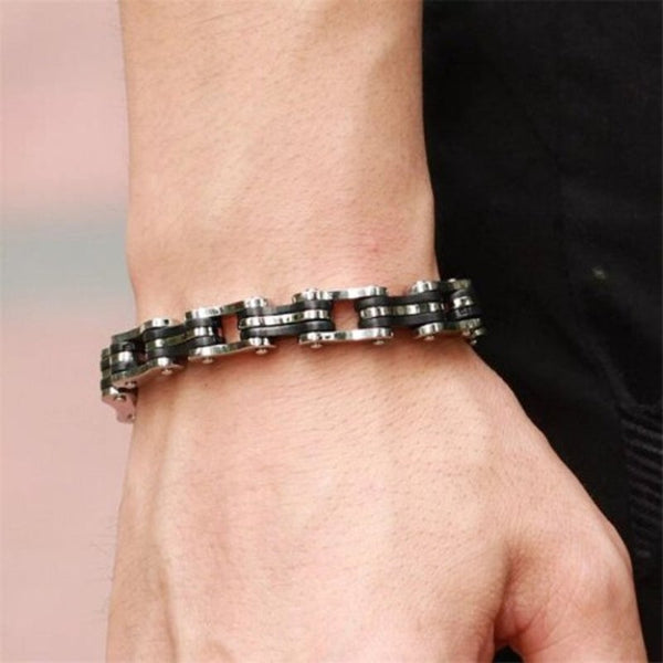 Veile Studios Masculine Mens Bike Chain Bracelet Of Stainless Steel Silver 21.5Cm X 1Cm Bracelets