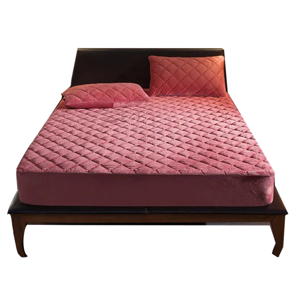 Mattress Cover Bean Red 140 By 200 Centimetre Crystal Velvet Thicken Quilted Plush Bed Sheet Mattress Toppers & Protectors