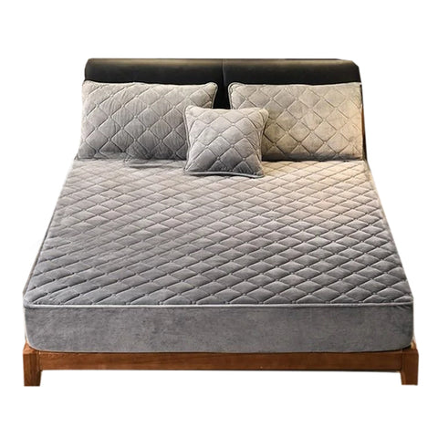 Mattress Cover Gray 100 Centimetre X 200 Crystal Velvet Quilted Plush Bed Sheet Mattress Toppers & Protectors