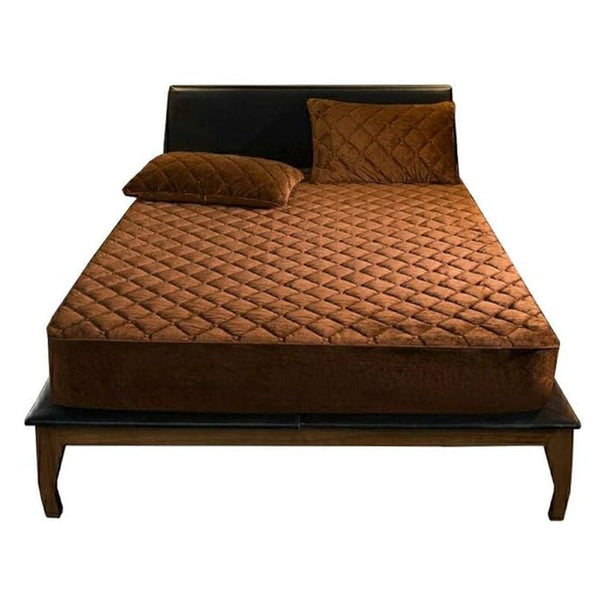 Mattress Cover Coffee Double Size Crystal Velvet Thicken Quilted Plush Bed Sheet Mattress Toppers & Protectors