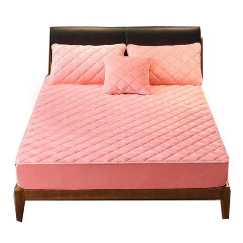 Mattress Cover Pink Double Size Crystal Velvet Thicken Quilted Plush Bed Sheet Mattress Toppers & Protectors