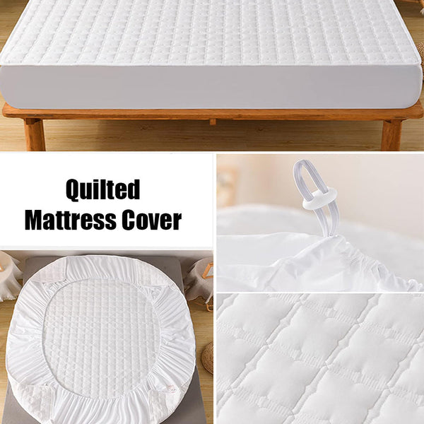 Mattress Cover Floral White Waterproof Quilted Fitted Bed Sheet Sheets