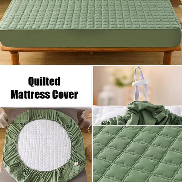 Mattress Cover Green Double Size Waterproof Quilted Fitted Bed Sheet Sheets