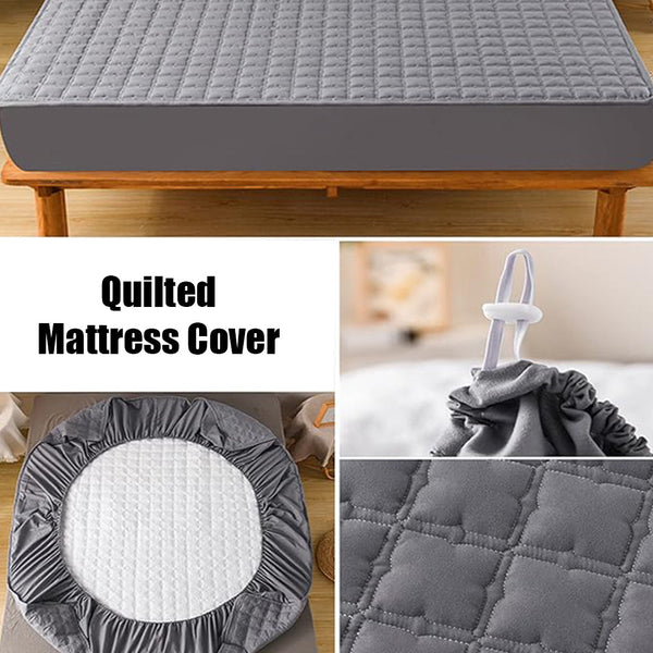 Mattress Cover Gray Waterproof Quilted Fitted Bed Sheet 150Cm X 200Cm Sheets