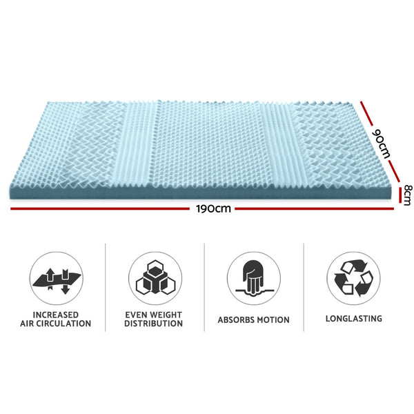Giselle Cool Gel 7 Zone Memory Foam Mattress Topper W/Bamboo Cover 8Cm Single Mattress Toppers & Protectors