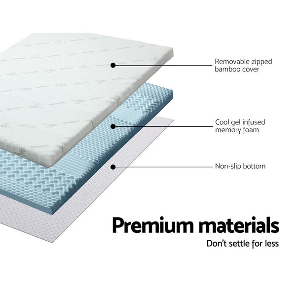 Giselle Cool Gel 7 Zone Memory Foam Mattress Topper W/Bamboo Cover 8Cm Single Mattress Toppers & Protectors