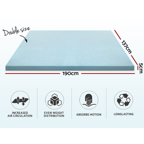 Giselle Cool Gel Memory Foam Mattress Topper W/Bamboo Cover 5Cm Double Mattress Toppers & Protectors
