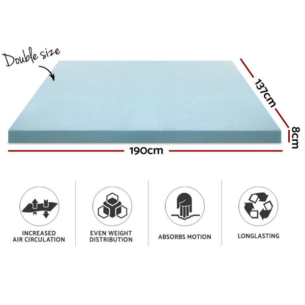 Giselle Cool Gel Memory Foam Mattress Topper W/Bamboo Cover 8Cm Double Mattress Toppers & Protectors