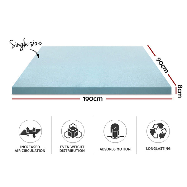 Giselle Cool Gel Memory Foam Mattress Topper W/Bamboo Cover 8Cm Single Mattress Toppers & Protectors