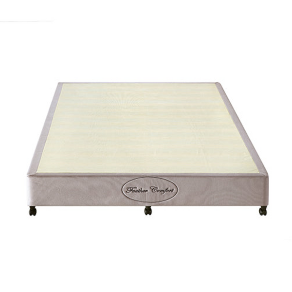 Mattress Base Ensemble Queen Size Solid Slat In Beige With Removable Cover Queen Bed Frames