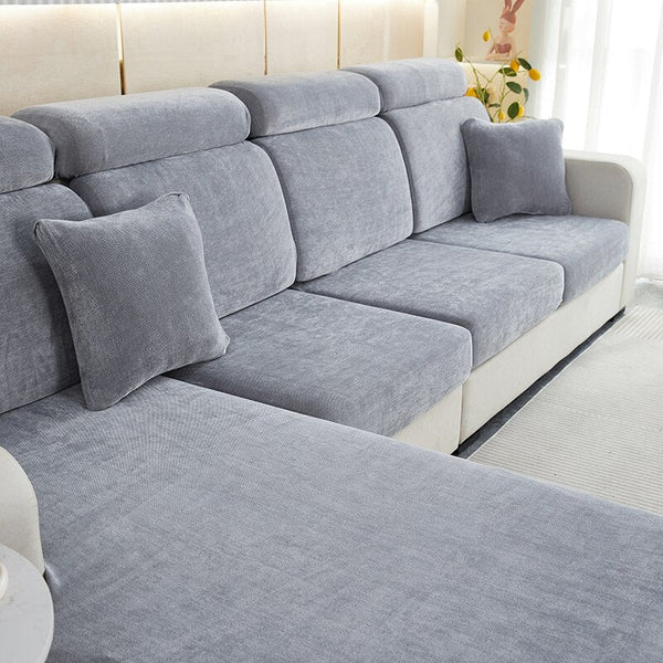 Sofa Cover Pastel Blue L Shape Polyester Chenille Thick Stretchable Slipcovers